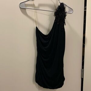 Embellished One Shoulder Strap Womens Black Top